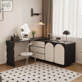 Black and white fannie dressing table with sideboard black features curved arched doors and a sleek modern design