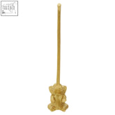 Gold-colored bear-shaped toilet brush with long handle featured alongside fauna gold finish elephant toilet roll holder