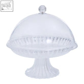 Faye clear acrylic cake stand with dome featuring clear acrylic cake display and decorative fluted base for serving cakes