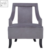Faye grey velvet chair with sleek curved black legs and modern design perfect as a stylish grey velvet chair