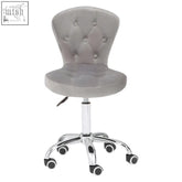 Fayth grey velvet buttoned home office chair with gray tufted velvet upholstery and chrome base with casters