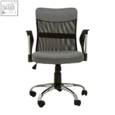 Fenix grey home office chair with gray mesh, black armrests, and chrome base perfect for a home office setup