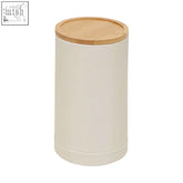 Cream large stoneware canister with natural wood lid perfect for stylish kitchen storage