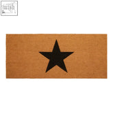 Brown coir extra large doormat with a big black star in the center perfect for outdoor use
