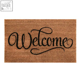 Brown coir doormat with elegant black cursive lettering perfect as a filta welcome coir doormat