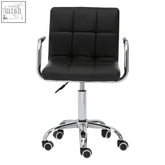 Black quilted leather Finn Black home office chair with ergonomic armrests and chrome swivel base for comfort