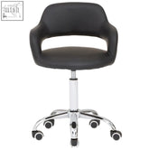 Fionna black home office chair with curved back made of black leatherette with chrome base and casters for home use