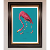 Flamingo Walks Blue Framed Print - B0 (100 x 141 cm) / Black Gold - Framed Print