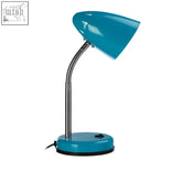 Flexi blue gloss desk lamp with teal glossy blue conical head and sleek curved metallic arm for stylish lighting
