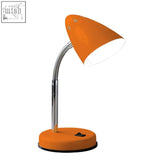 Flexi orange gloss desk lamp with an orange conical shade, chrome flexible neck, and matching orange base
