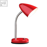 Flexi red gloss gooseneck desk lamp with a glossy red head and chrome base designed to provide focused light