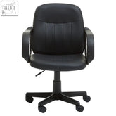 Flint black pu home office chair with padded seat and back, armrests, and a five-wheel base for home office use