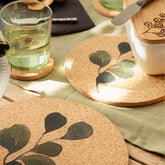 Flora cork pot stand cork pot made of portuguese cork with a natural tan base and dark green leafy design pot stand