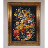 Floral Garden Tiger Framed Wall Art - B0 (100 x 141 cm) / Bronze - Framed Print