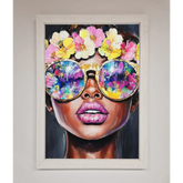 Floral Woman With Glasses and Pink Lips Framed Print - A3 (29.7 x 42 cm) / White - Framed Print