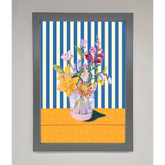 Flower Vase Blue Stripes Framed Wall Art - A3 (29.7 x 42 cm) / Dark Grey - Framed Print