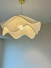 Cream-colored wavy edged flowers cloth chandelier pendant lights with gold-toned ceiling mount for home decoration