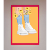 Flowers In Socks Framed Poster - A3 (29.7 x 42 cm) / Neon Pink - Framed Print
