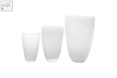 Set of three frosted white glass vases in graduated sizes from dutz collection mouth blown glass flowervase white