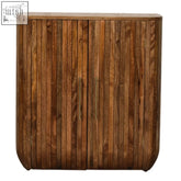 Fluted curve chest of drawers with rustic mango wood grain patterns and brass handles for stylish storage