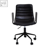 Forbes black home office chair made of black leather with horizontal stitching and five castor wheels base