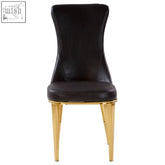 Forli black dining chair with black velvet padded seat and gold tone stainless steel legs with curved backrest