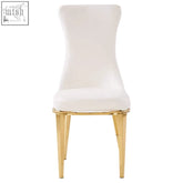 Forli white dining chair with white upholstery and gold finish stainless steel legs perfect for dining rooms