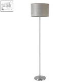 Silver cylindrical floor lamp with forma grey waffle effect shade and sleek matte finish perfect for modern rooms