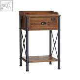 Rustic wooden foundry 1 drawer side table with black metal frame and tidy drawer for living rooms use