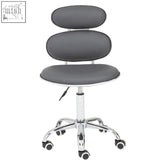 Gray three-tiered pu home office chair with pebble design seat and chrome base on casters for easy movement