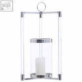 Franklin small silver finish lantern with chrome stainless steel frame clear acrylic panels and white candle inside