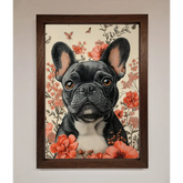 French Bulldog In Flowers Framed Print - A3 (29.7 x 42 cm) / Walnut - Framed Print