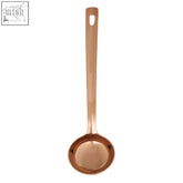 Freya rose gold finish ladle with a copper-colored rounded bowl and long handle for easy serving