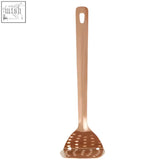 Freya rose gold finish masher with copper-colored slotted head and sleek elongated handle in rose gold finish