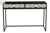 Black fusion two drawers console table with bone inlay chevron pattern and cream knobs on two drawers