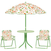 AIYAPLAY 4 Pieces Kids Garden Table and Chair Set with Adjustable Parasol, Folding Chairs, Table, Fox Pattern, Green