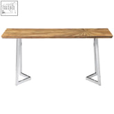 Gabar natural bamboo console table with light brown sunburst wooden top and chrome legs modern bamboo console table