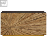 Gabelle ebony and natural bamboo console table with sleek rectangular design sunburst wood grain and gold-tone base bamboo console table