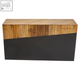 Modern gabor console table with natural wood top and sleek black lower section for stylish storage and display