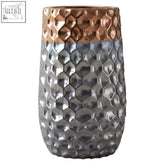 Small ceramic vase with copper and silver honeycomb textured metallic finish for stylish decor