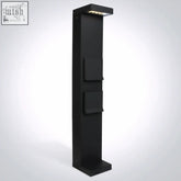 Black outdoor pathway light with integrated led illumination and two recessed mail slots includes schuko sockets for garden use