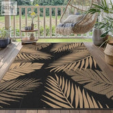 Black and gold palm leaf patterned genimo extra large waterproof outdoor rug perfect for garden patio or backyard