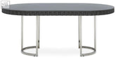 Modern oval dining table with grey gloss finish oval dark gray textured top and sleek chrome legs for stylish dining