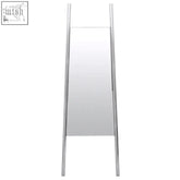 A sleek floor mirror with a silver finish stainless steel frame and two vertical support bars for stability