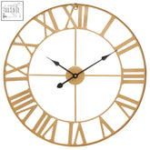 Genova large gold metal wall clock with roman numerals and black hands in a stylish gold metal finish