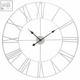 Genova silver metal roman numeral wall clock with minimalist design and sleek silver metal roman style face