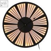 Genova small black led wall clock with illuminated beige radial slats and minimalist hands for modern decor
