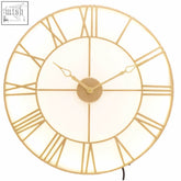 Genova small gold and white led wall clock with gold-toned metal frame roman numerals and glowing white led face