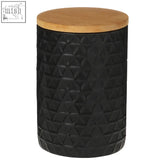Matte black 750ml matte black canister with textured geometric ceramic body and natural bamboo lid for kitchen storage