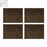 Set of four dark brown leather effect placemats with gold geometric prism pattern perfect as gold prism placemats